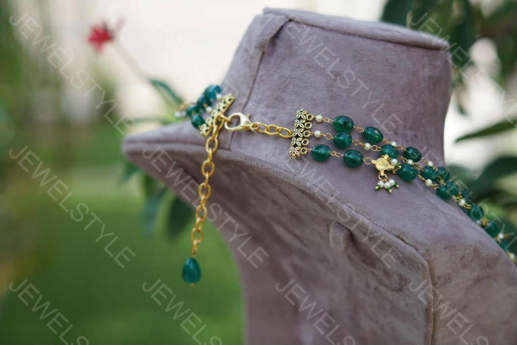 Dark Green Beads Necklace(4-1446)(N) - JEWELSTYLE