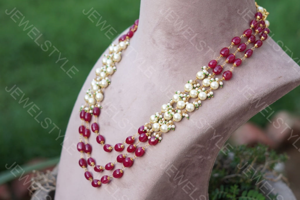 Red beads Necklace (4-3466)(N) - JEWELSTYLE