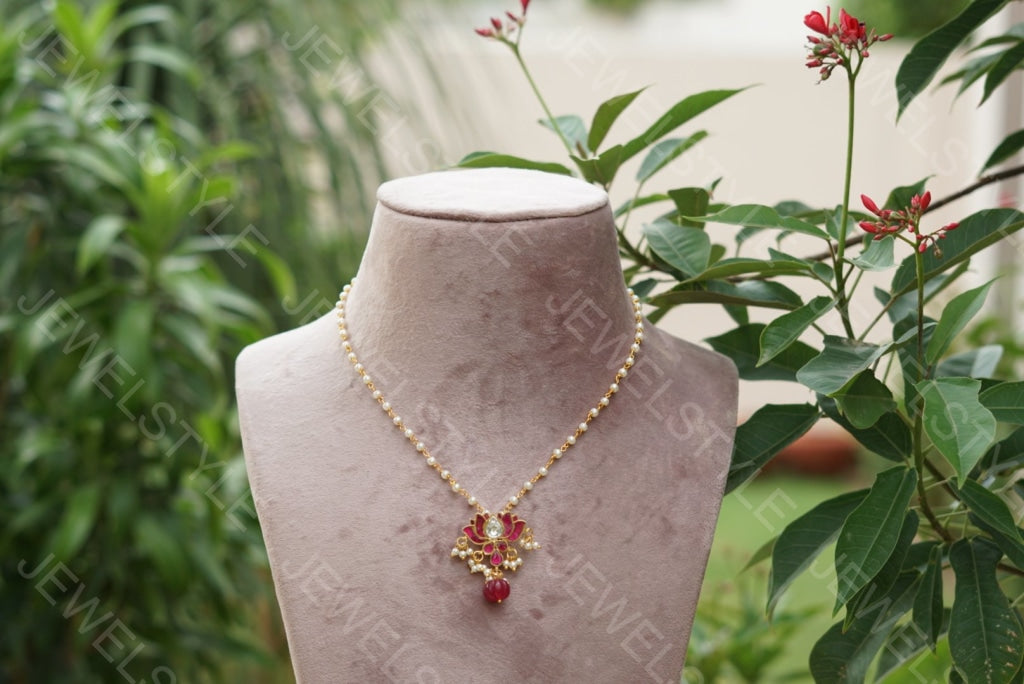 Kundan lotus pendant (4-1594)(PREORDER) - JEWELSTYLE