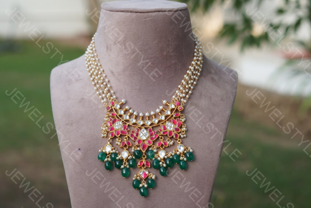 Kundan  pink Pendant Necklace  (4-2755) - JEWELSTYLE