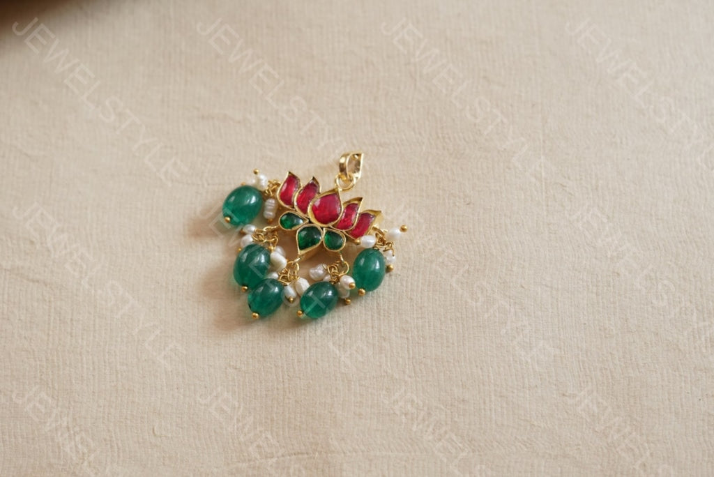 Kundan lotus pendant (4-2523)(PREORDER)