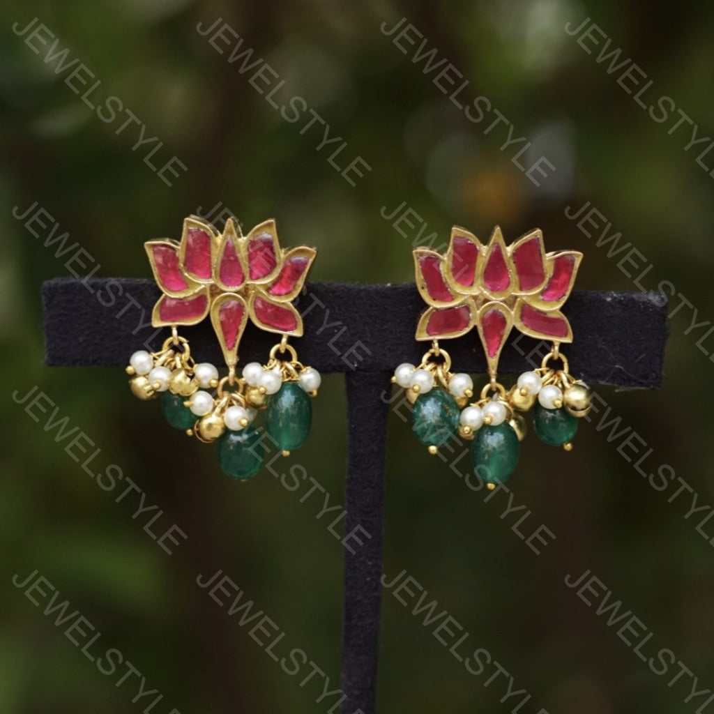 Small Kundan lotus studs (Preorder) 1-641 - JEWELSTYLE