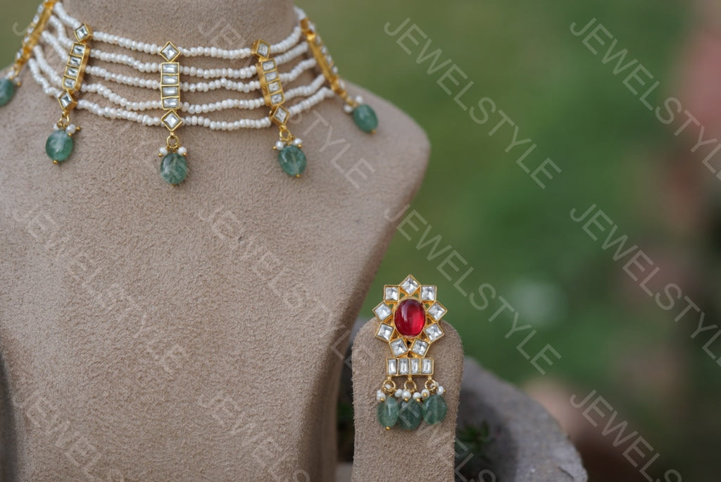 Kundan Choker Set (4-3925)(R) (PREORDER) - JEWELSTYLE