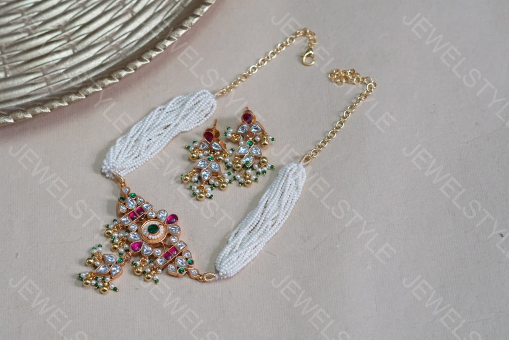 Kundan necklace set (4-5177)(R)(PREORDER)