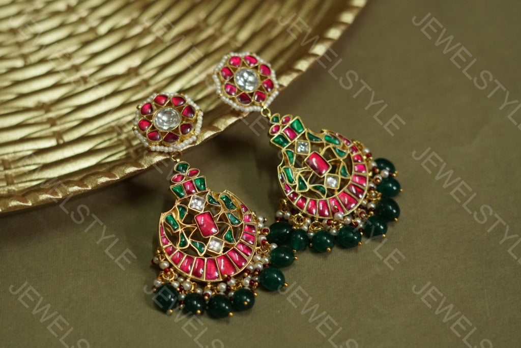 Pink Kundan chandbali(Preorder) 1-812 - JEWELSTYLE
