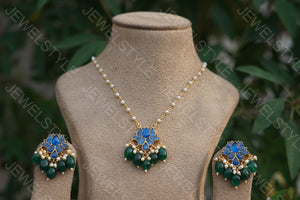 Blue Lotus Kundan Pendant set (4-2696)(preorder)