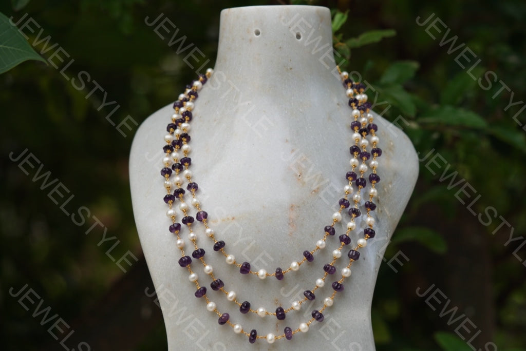 amethyst beads necklace (4-4201)(N) - JEWELSTYLE