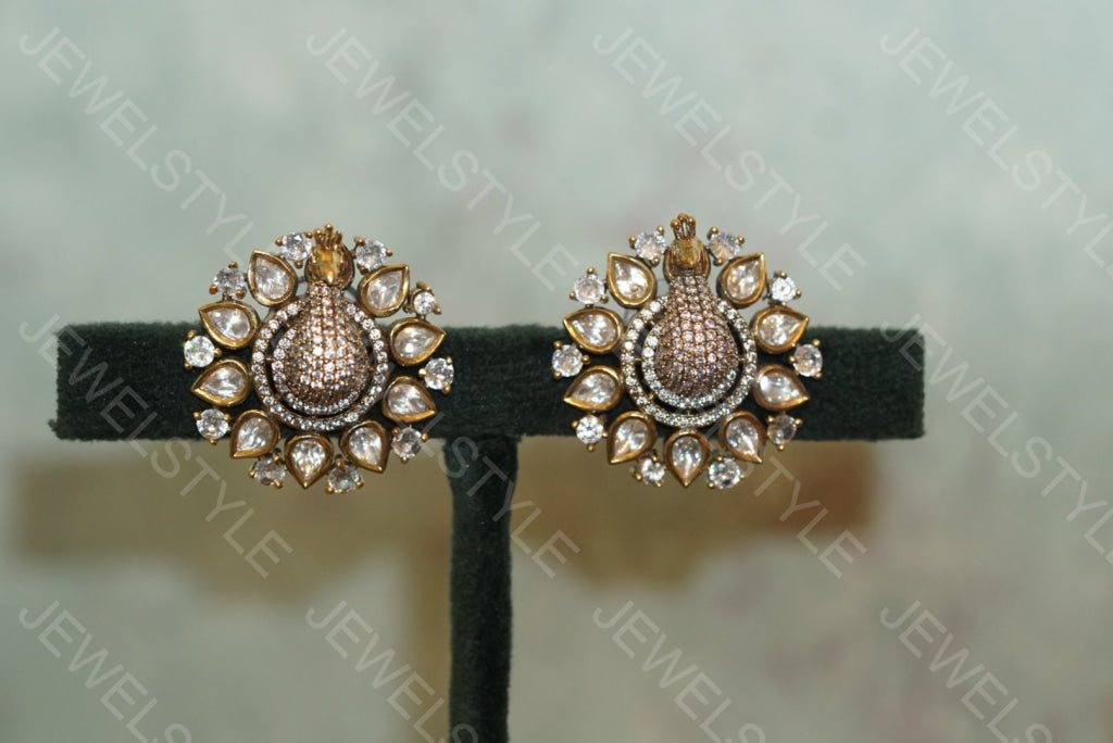 Kundan polki Peacock studs (1-2350)(B) - JEWELSTYLE