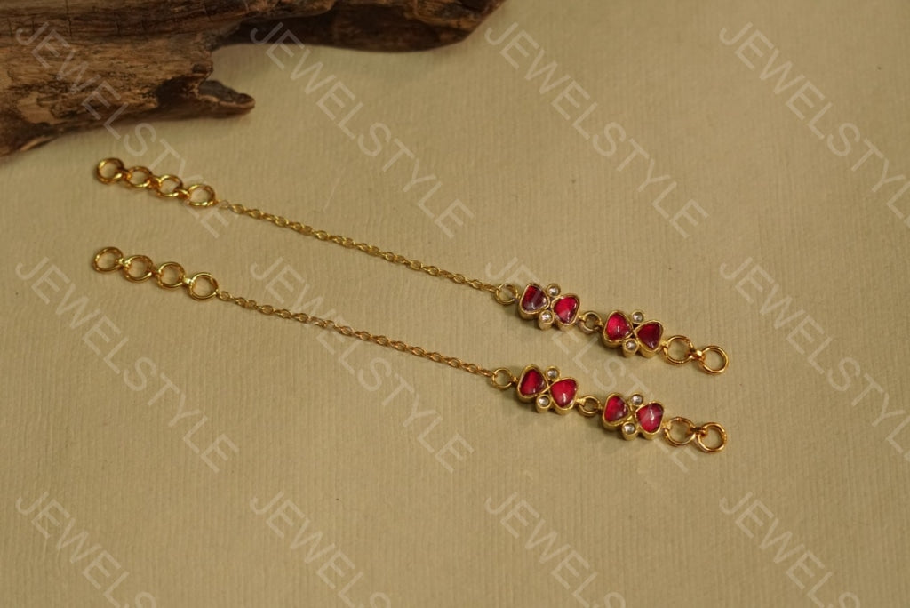 Pink Kundan Ear Chain(9-16)(R)(PREORDER) - JEWELSTYLE