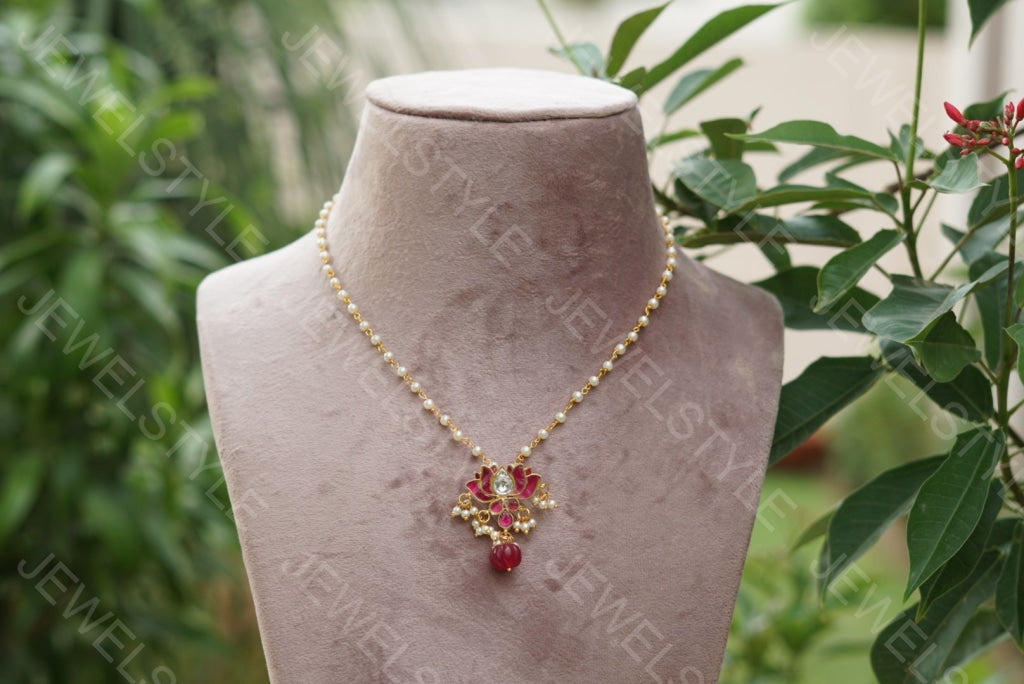 Kundan lotus pendant (4-1594)(PREORDER) - JEWELSTYLE