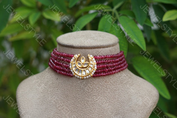 Ruby beads Kundan Choker (4-2280)(N)