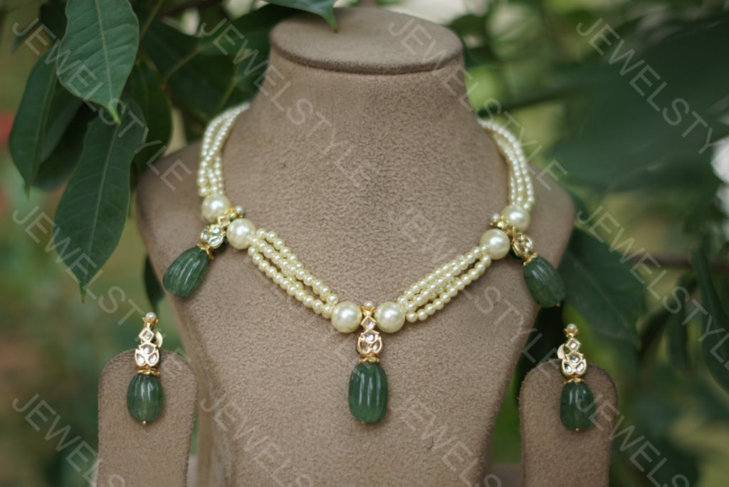 Fluorite pearl Necklace set (4-1914)(N) - JEWELSTYLE