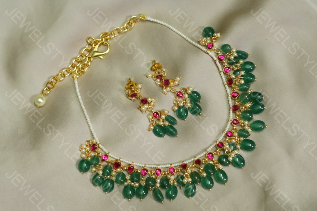 Pink Kundan Necklace set (4-4067)(N) - JEWELSTYLE