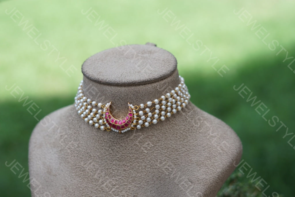 Pink Chand Kundan Choker (4-3403)(R)(preorder) - JEWELSTYLE