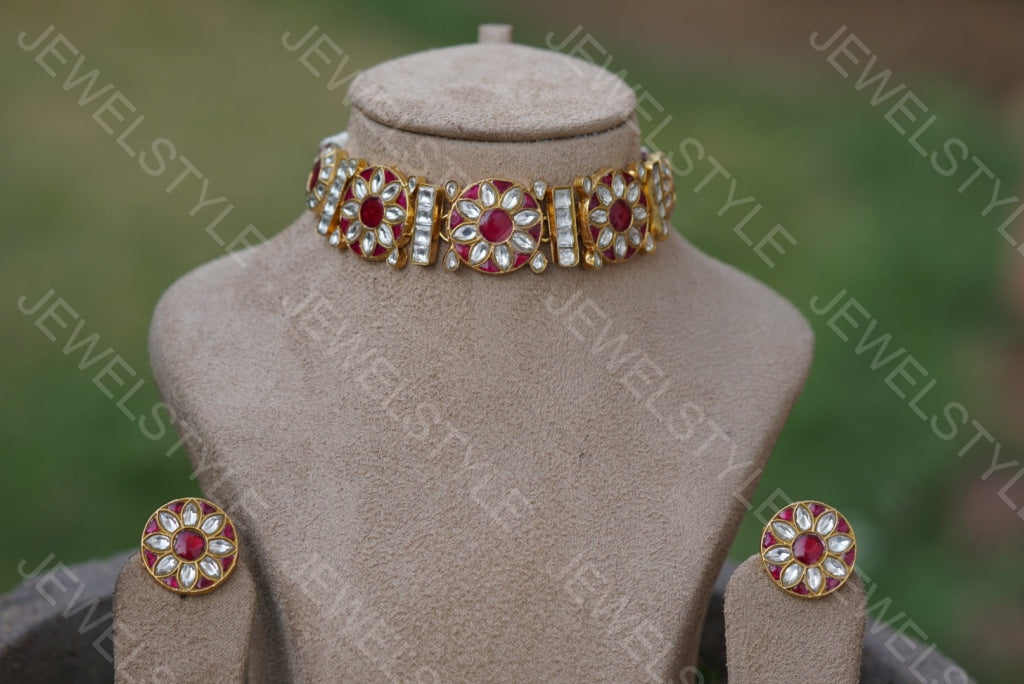 Kundan Choker Set (4-3928)(R)(PREORDER)