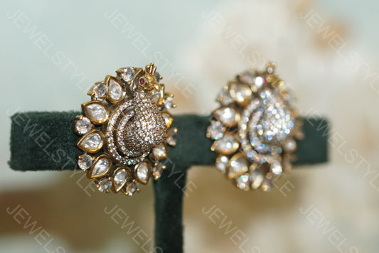 Kundan polki Peacock studs (1-2350)(B) - JEWELSTYLE