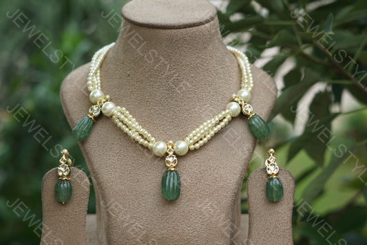 Fluorite pearl Necklace set (4-1914)(N) - JEWELSTYLE