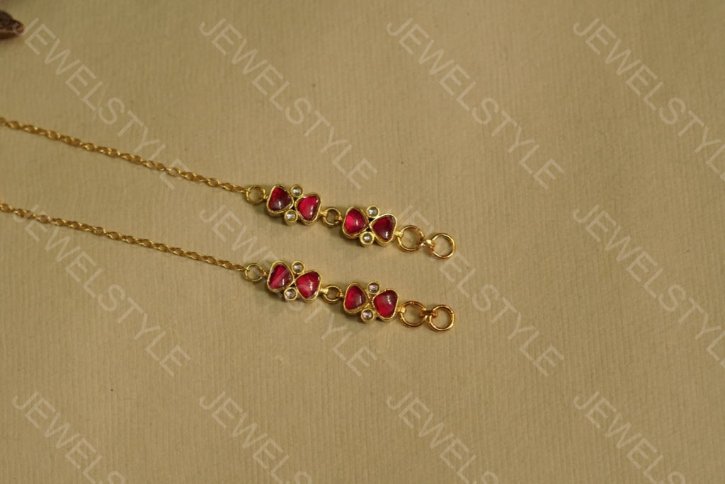 Pink Kundan Ear Chain(9-16)(R)(PREORDER) - JEWELSTYLE