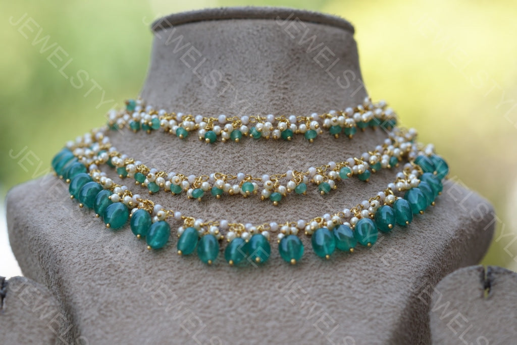 Light green Beads Necklace (4-2985)(N) - JEWELSTYLE