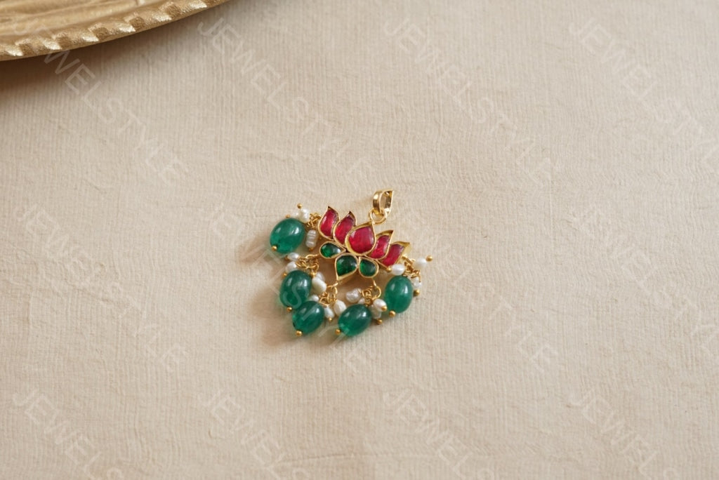 Kundan lotus pendant (4-2523)(PREORDER)