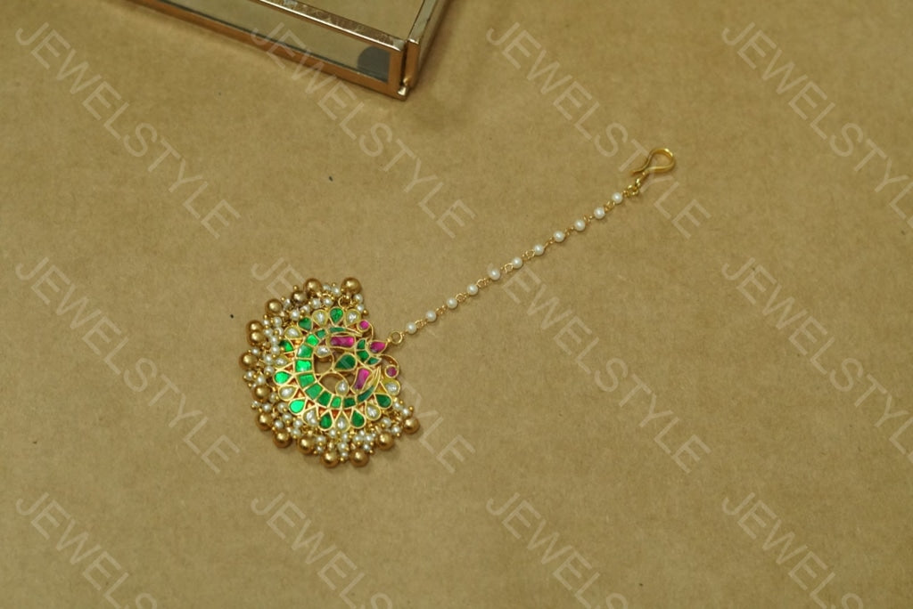 Green Kundan Maangtika (5-540)(PREORDER)
