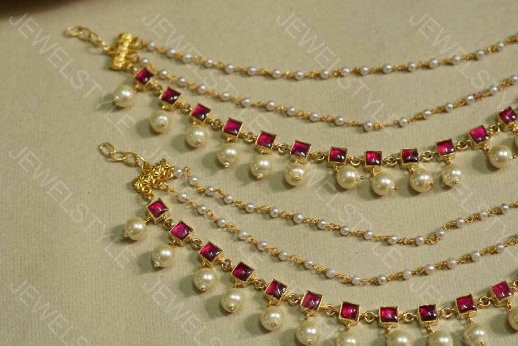 Pink Kundan Ear Chain(9-19)(PREORDER) - JEWELSTYLE