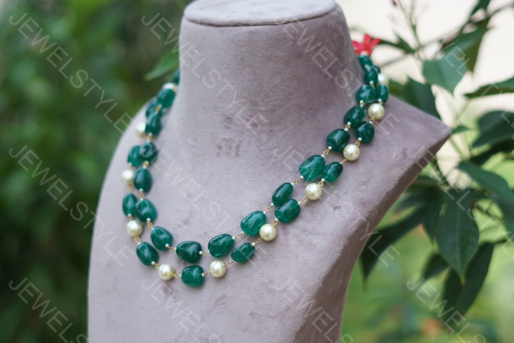 Green jade bead necklace - Jethro Marles
