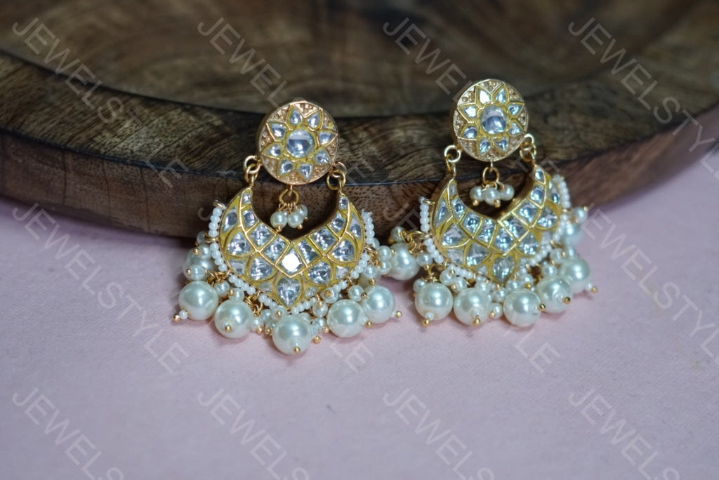 White Kundan Chandbali(Preorder) 1-783 - JEWELSTYLE