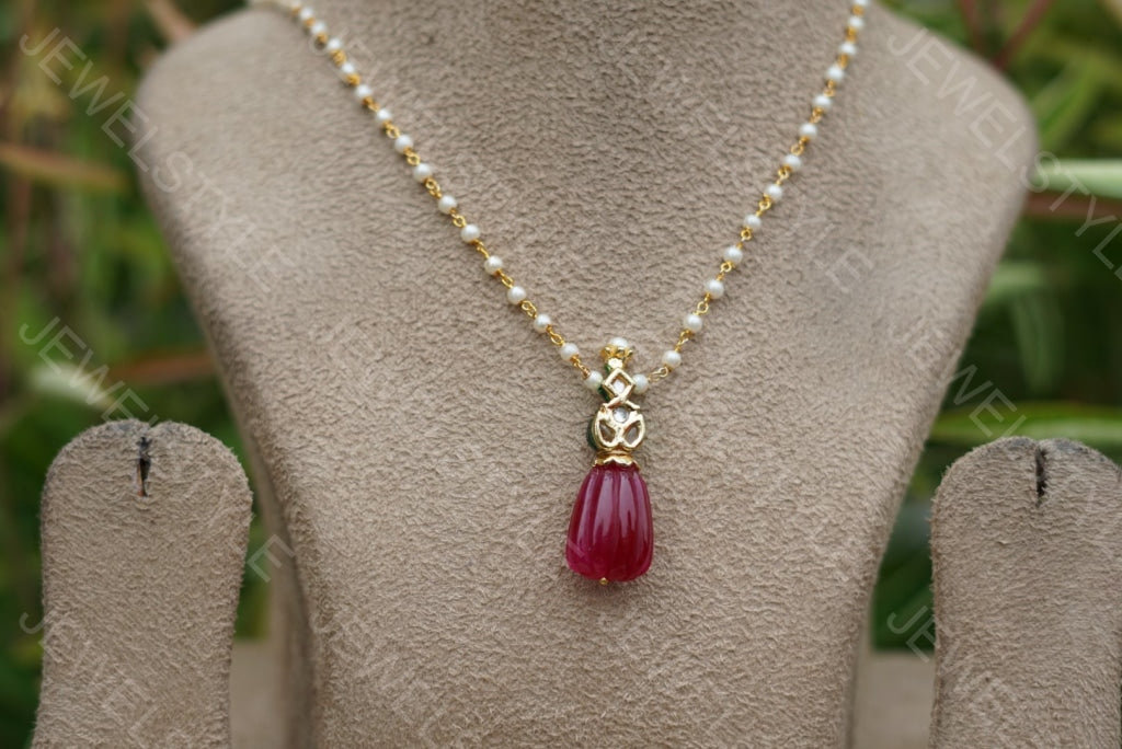 Red Kundan Pendant  (4-1587) - JEWELSTYLE