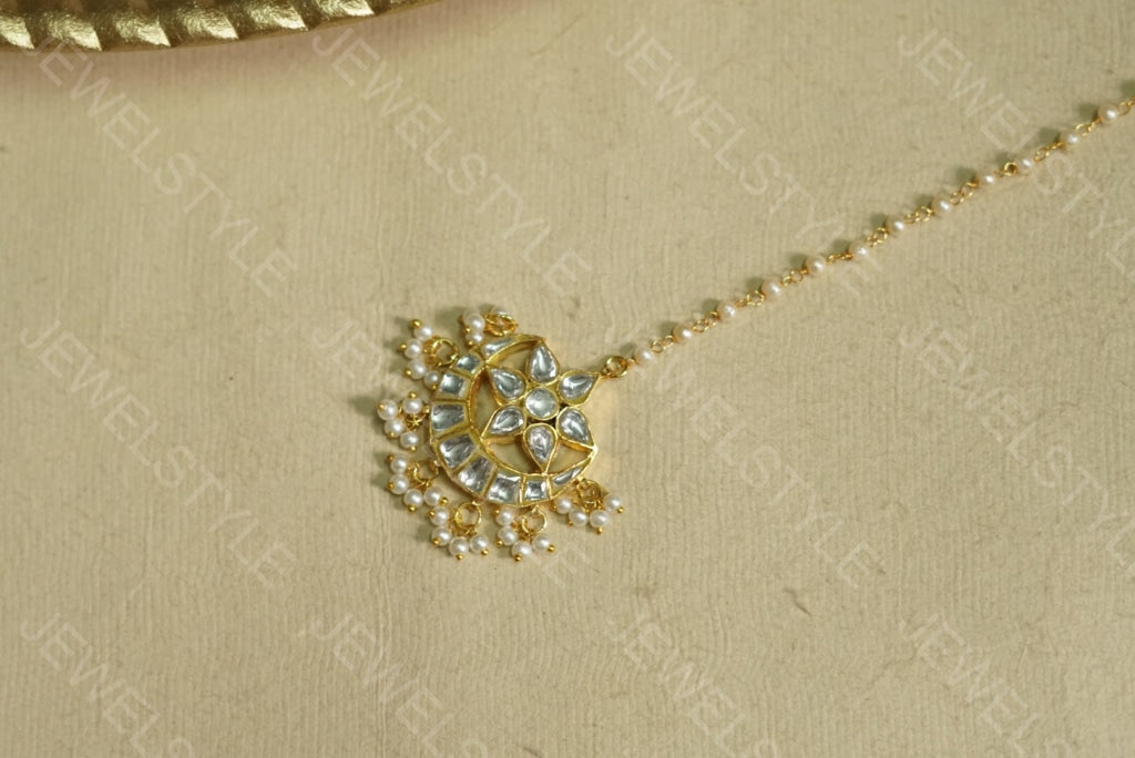 White Kundan Maangtika(5-785)(preorder delivers in 15-20days) - JEWELSTYLE