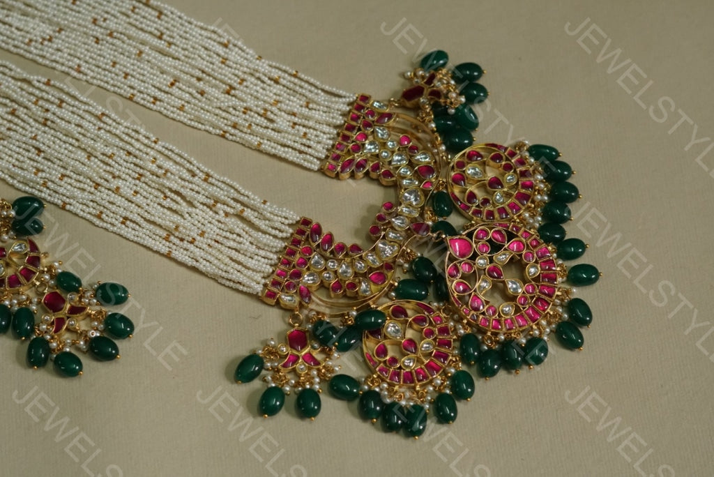 Kundan long pendant necklace set(PREORDER) 4-1370(R) - JEWELSTYLE