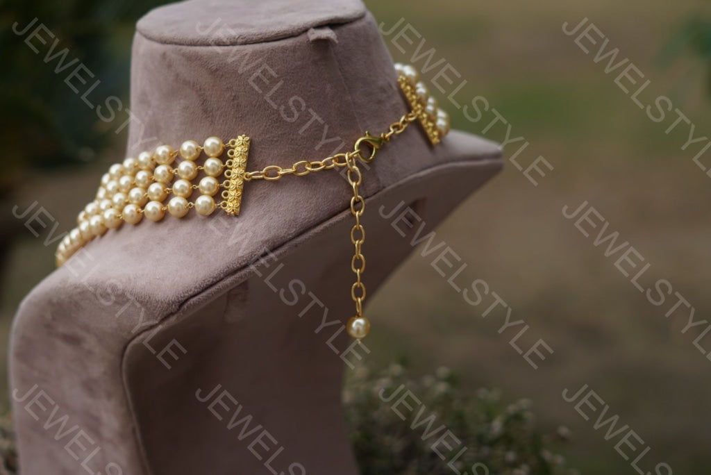 4 line pearl Necklace  (4-3054)(N) - JEWELSTYLE
