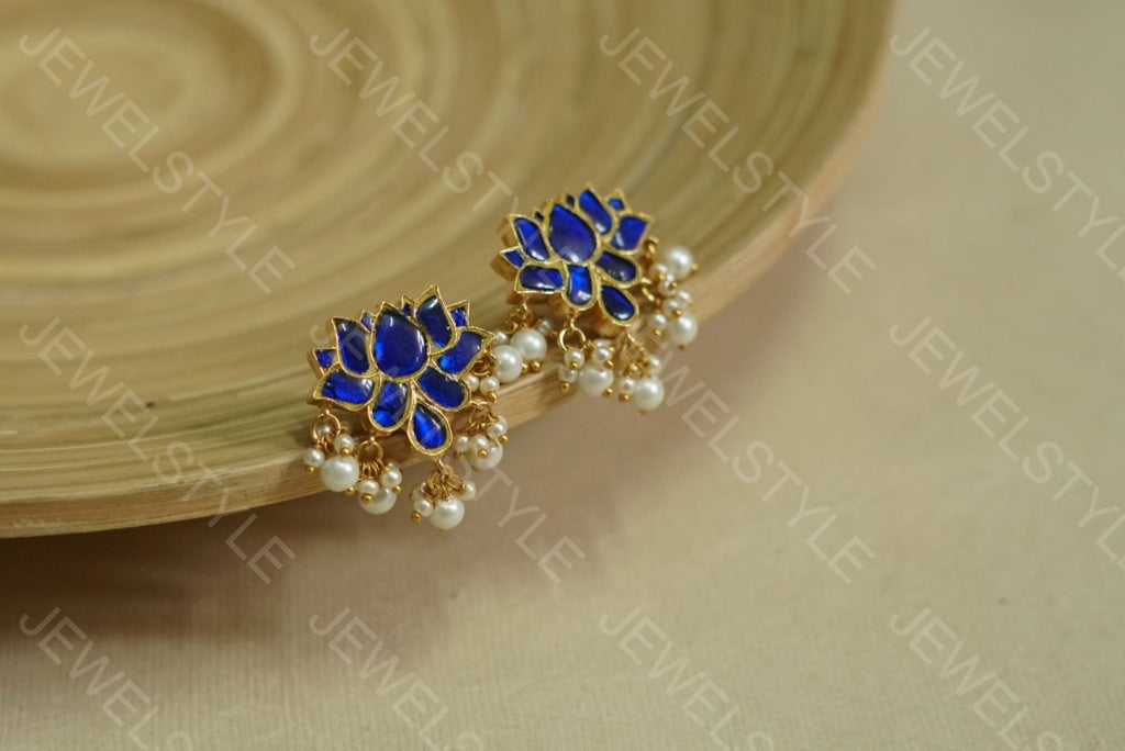 blue lotus Kundan studs(1-1478)(PREORDER)