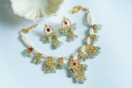 Kundan Necklace Set(4-3905)(R)(PREORDER) - JEWELSTYLE