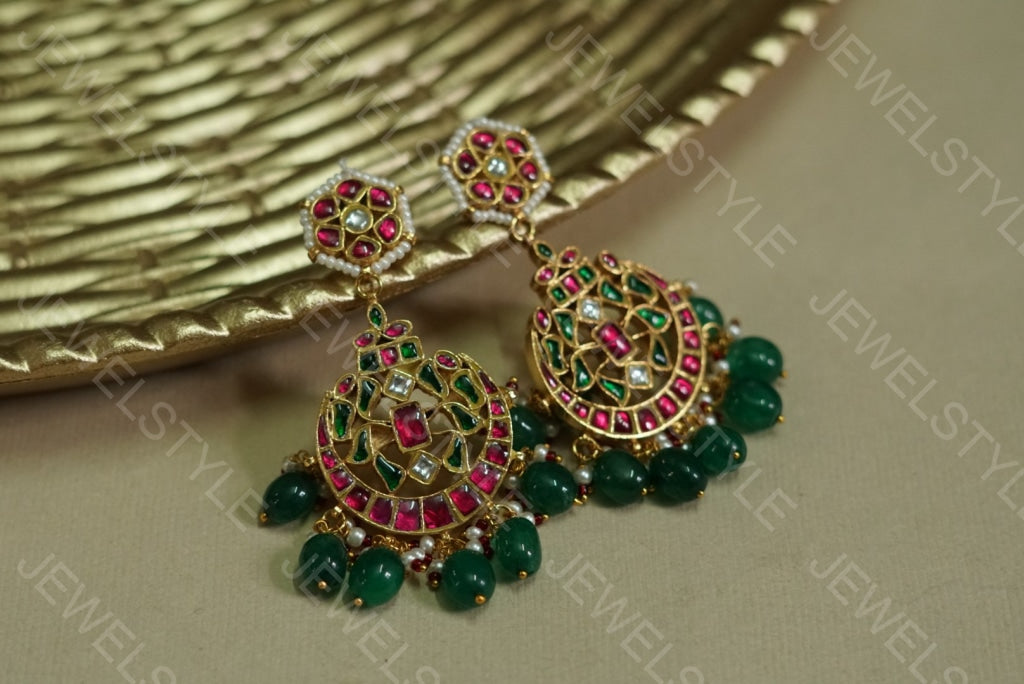 Kundan chandbali earrings (1-1183)(R) - JEWELSTYLE