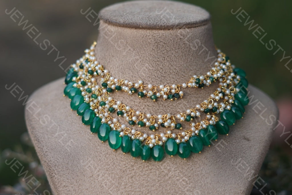 Green Beads Necklace (4-2984)(N) - JEWELSTYLE
