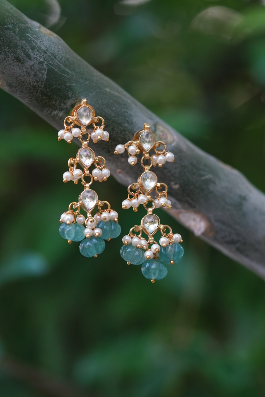 White Kundan earrings (1-2736)(N)