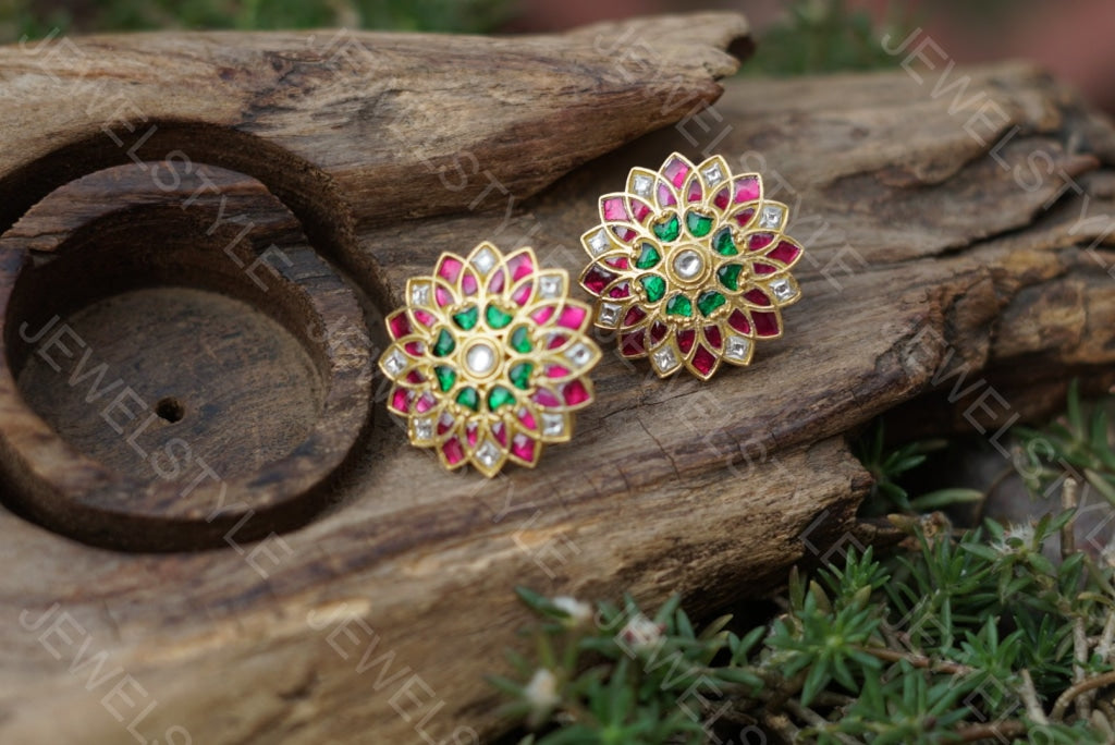 Multicolour Kundan studs(1-1107)(PREORDER) - JEWELSTYLE
