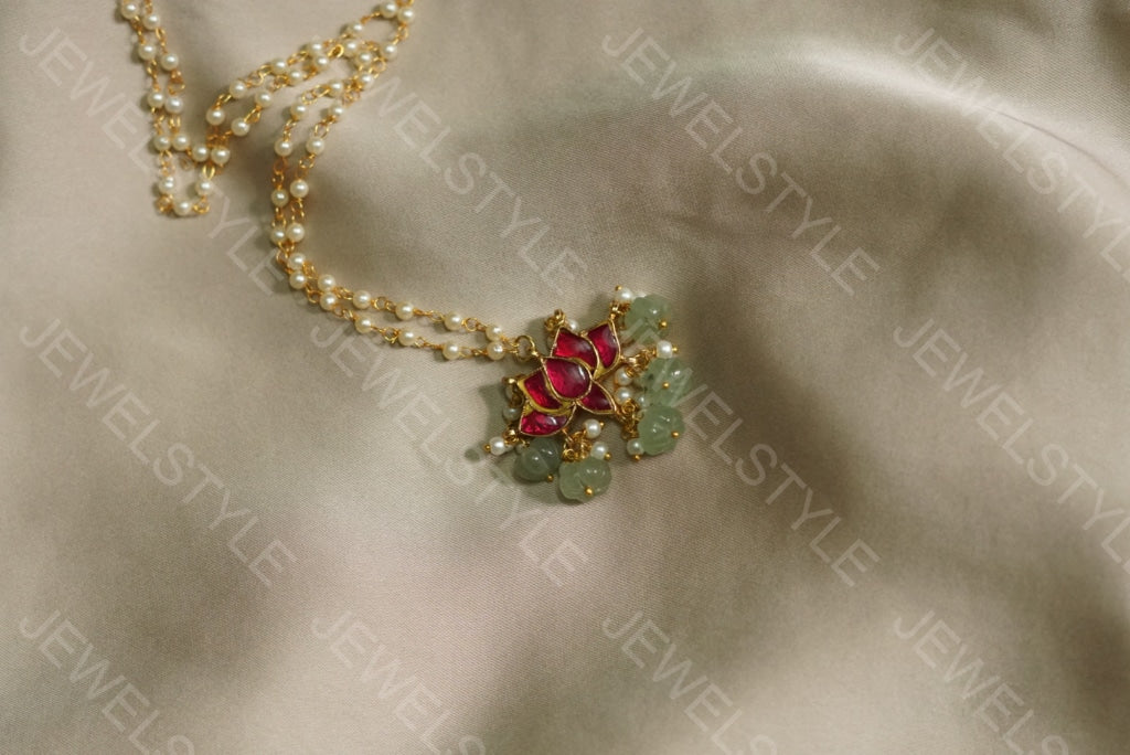 Kundan Lotus Pendant (4-3727)(R)(PREORDER)