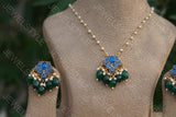 Blue Lotus Kundan Pendant set (4-2696)(preorder)