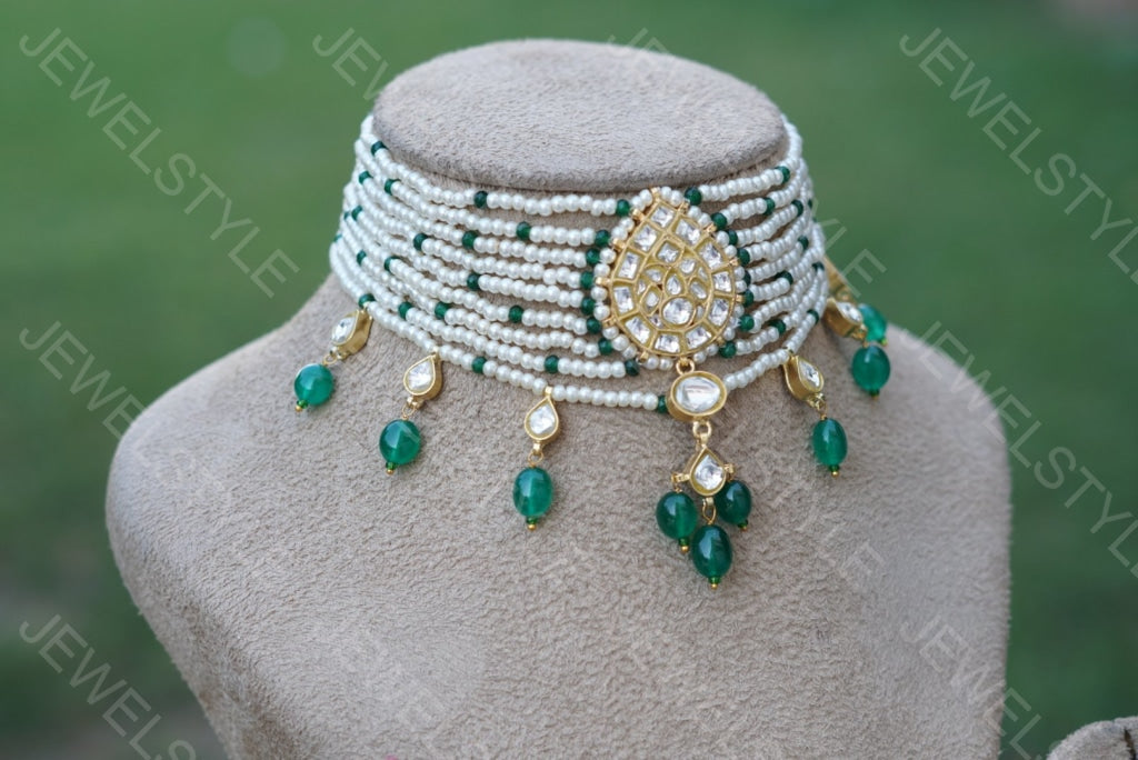 Pearl kundan Choker(Preorder) 4-818 - JEWELSTYLE