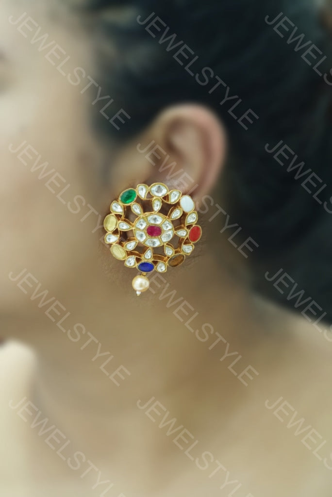 Navratan Kundan studs(PREORDER) 1-1121 - JEWELSTYLE