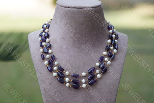 Amethyst beads Necklace (4-3108)(N) - JEWELSTYLE