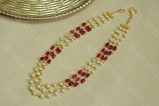 Red beads Necklace (4-3465)(N) - JEWELSTYLE