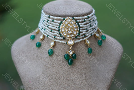 Pearl kundan Choker(Preorder) 4-818 - JEWELSTYLE