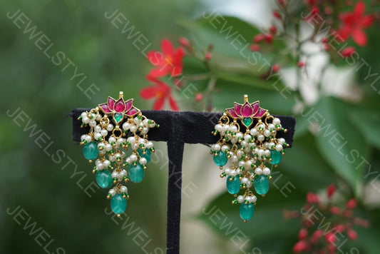 Kundan lotus earrings(1-1251)(N) - JEWELSTYLE