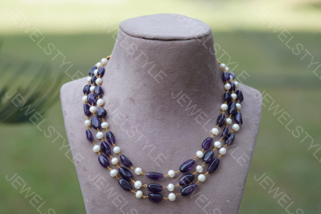 Amethyst beads Necklace (4-3108)(N) - JEWELSTYLE