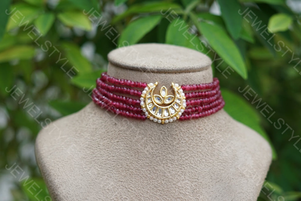 Ruby beads Kundan Choker (4-2280)(N) - JEWELSTYLE