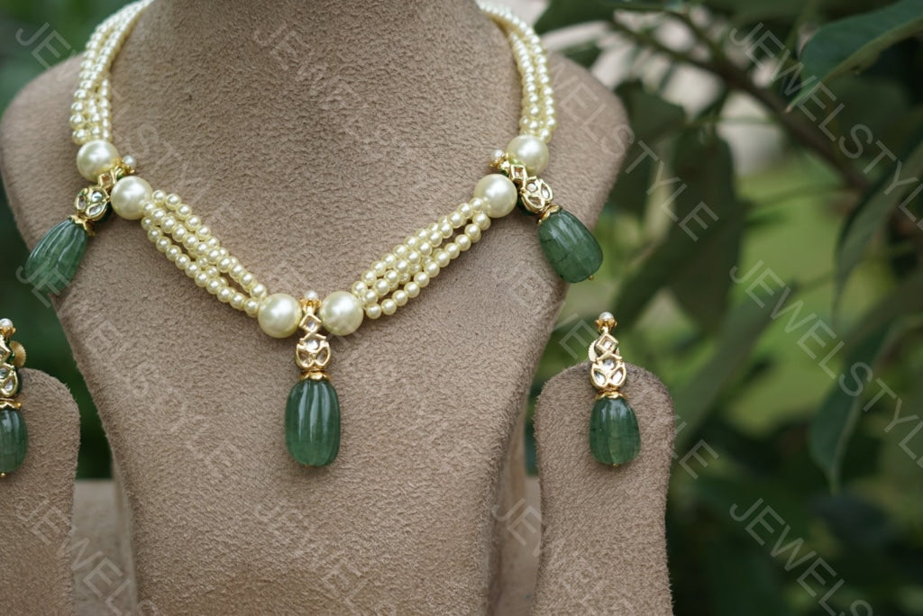 Fluorite pearl Necklace set (4-1914)(N) - JEWELSTYLE