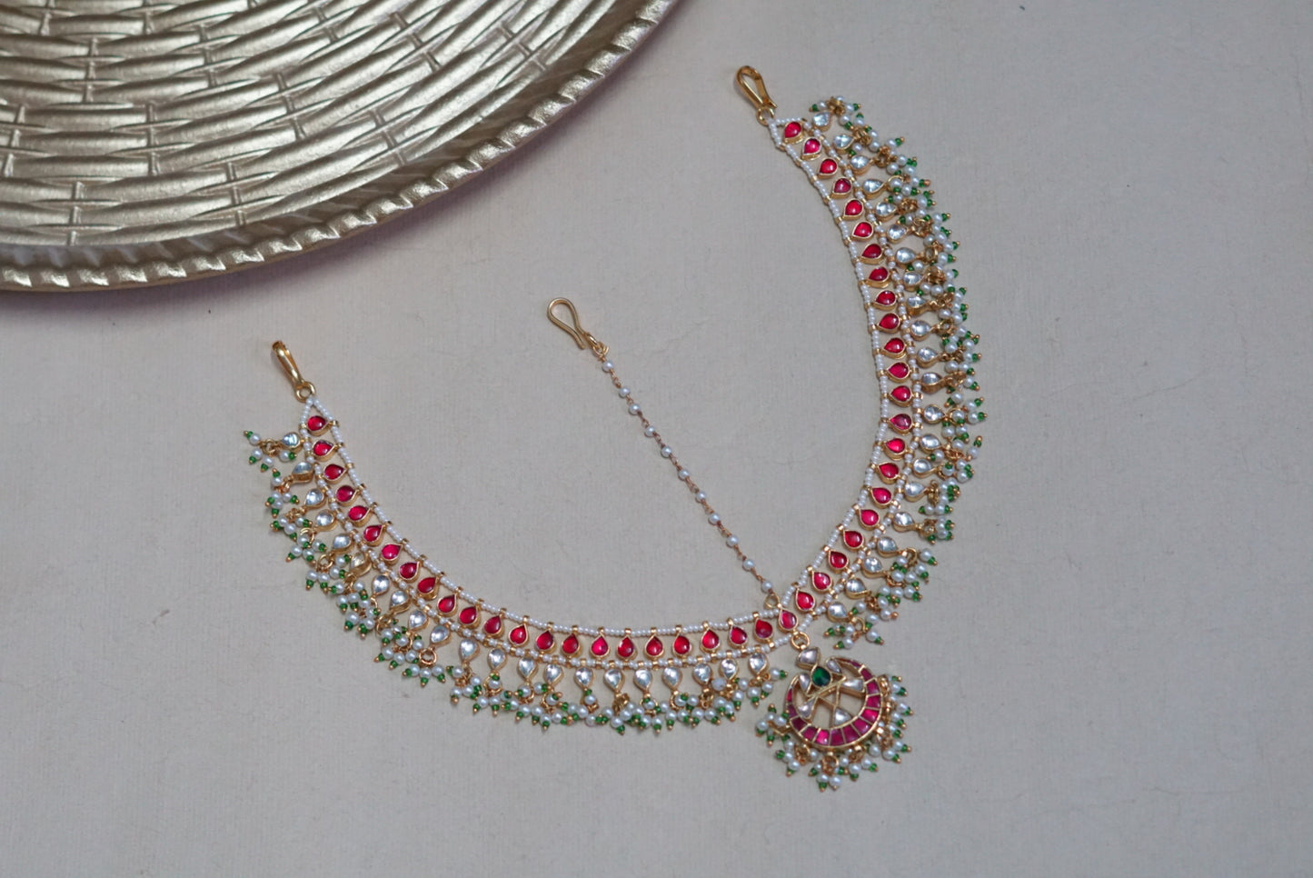 Pink Kundan mathapatti  (5-1033)(A)(PREORDER) - JEWELSTYLE